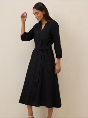 PACT Sunset Organic Cotton Bladck Midi Dress Size XXS